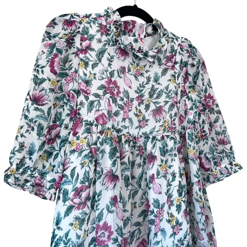 Janie and Jack Floral Puff Sleeve Ruffle Collar Dress Size 6